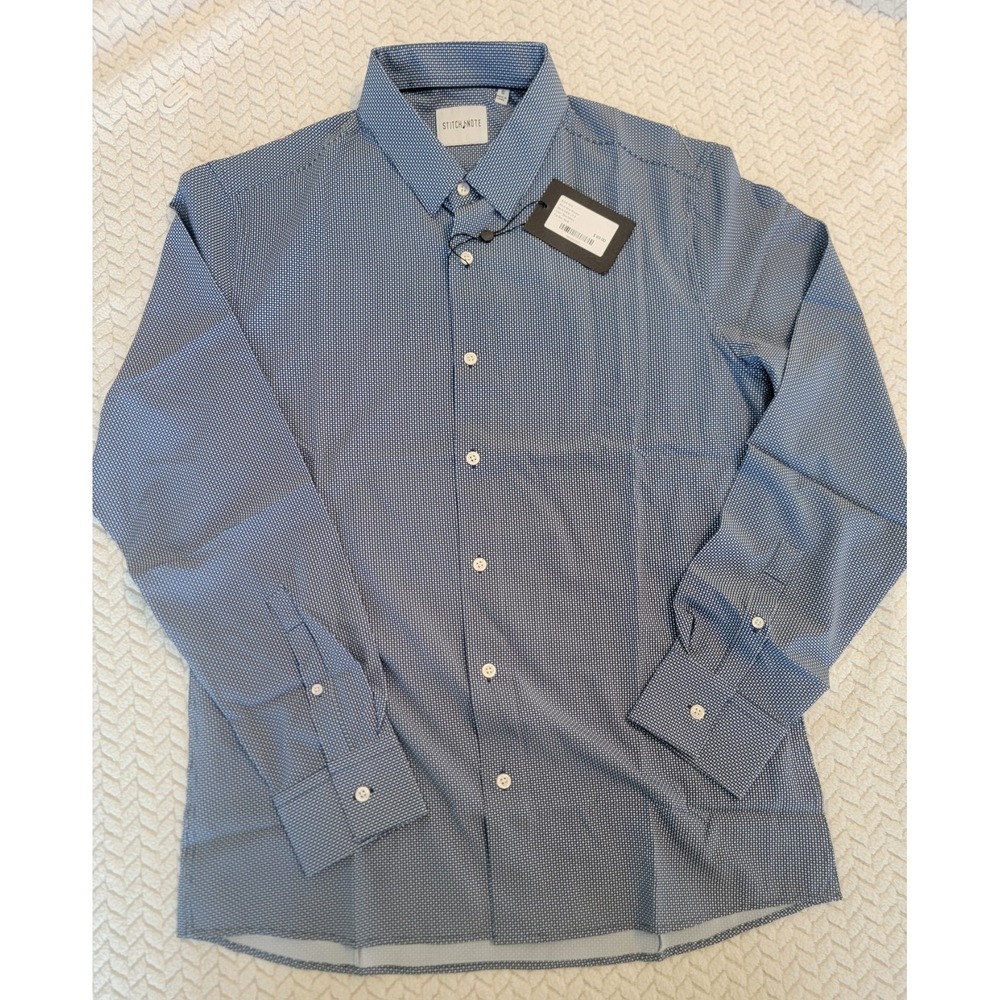 Stitch Note Men's Collar Button Down Shirt Blue Geo Print Small. New With Tags